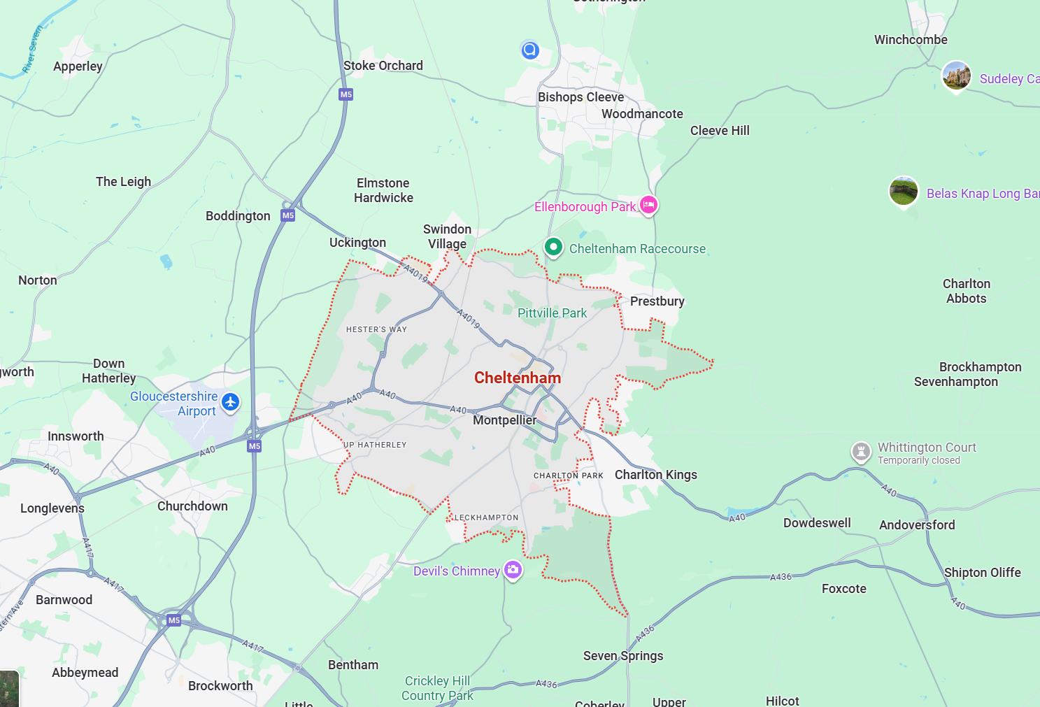 Map of Cheltenham showing local area